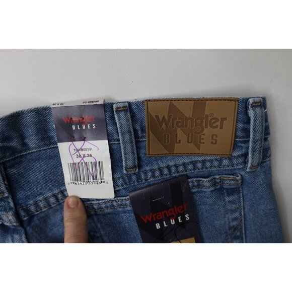 Deadstock Y2K Wrangler Mens 36x36 Relaxed Fit Western Bootcut Denim Jeans Blue - Picture 13 of 13
